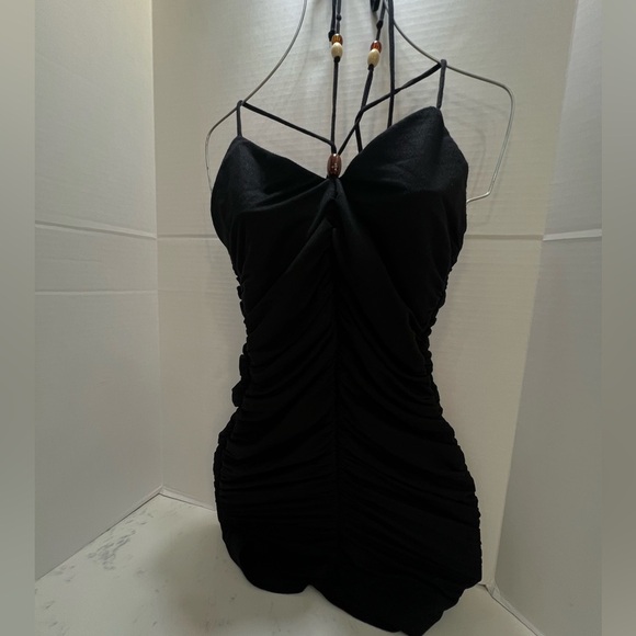 SOLD‼️‼️Zara Black Dress with Brown Bead Details - Picture 1 of 9
